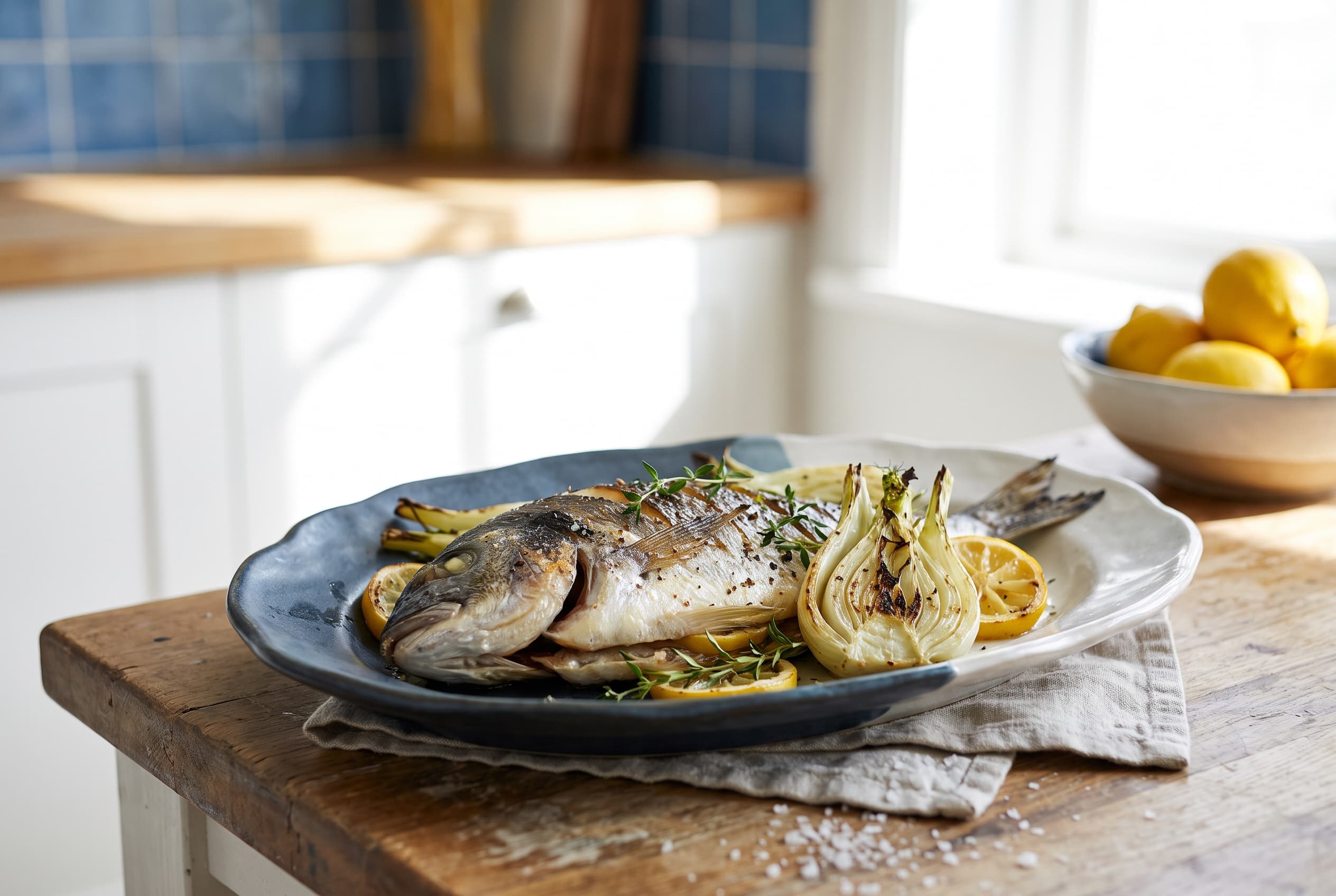 Plated whole roasted fish plating reference